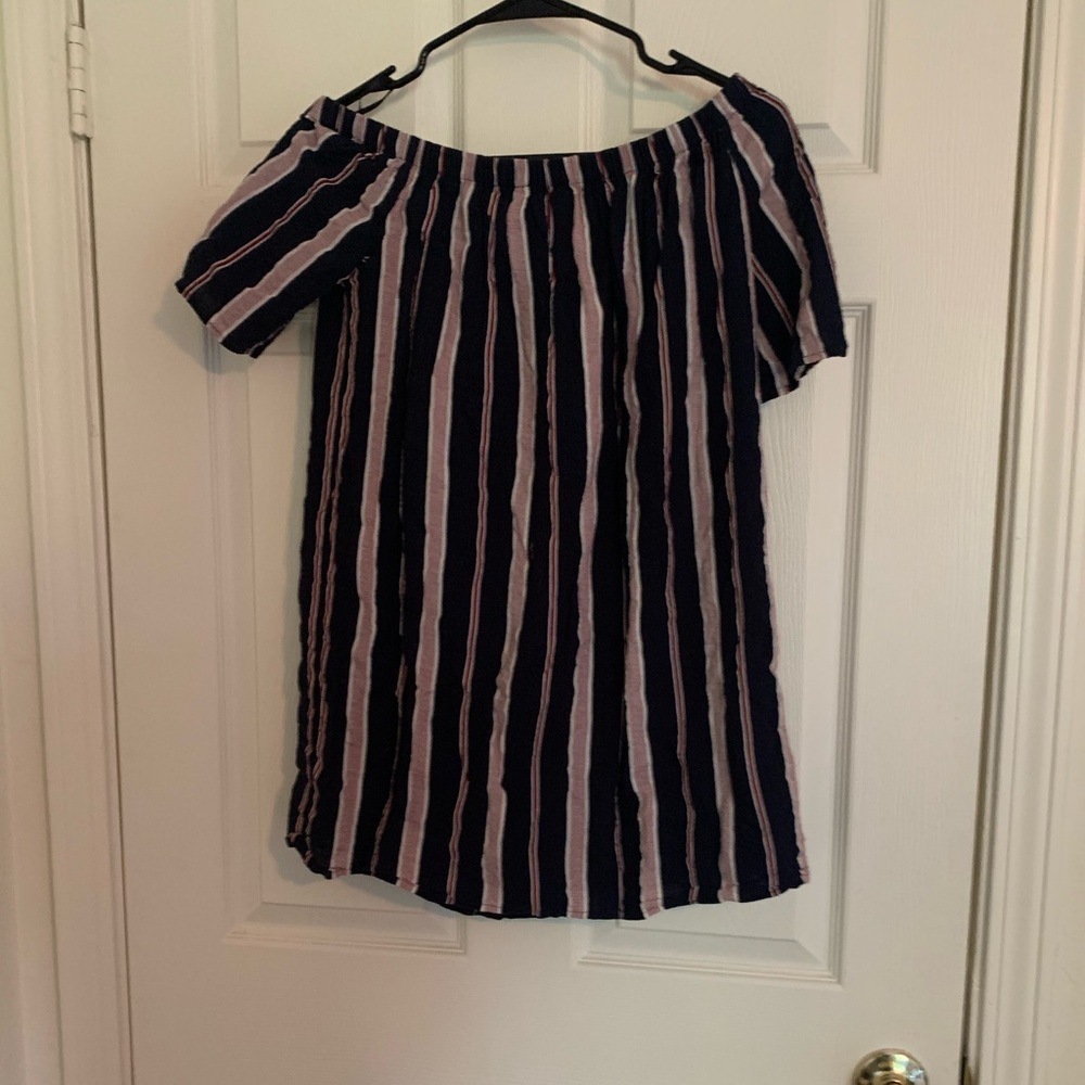 Vertical striped off the shoulder ruffle dress